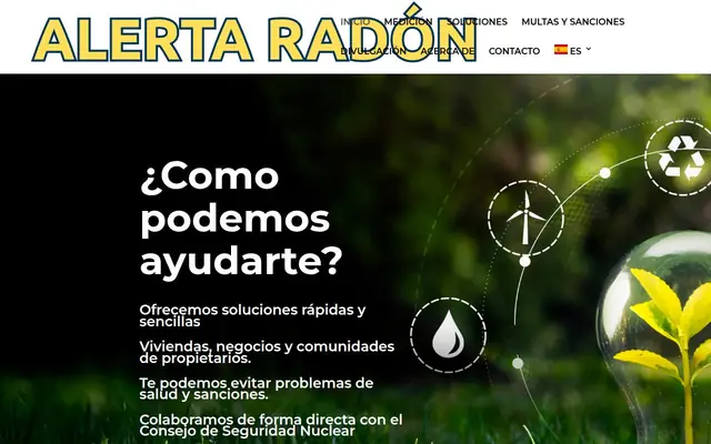 Portada de la web de Alerta Radón
