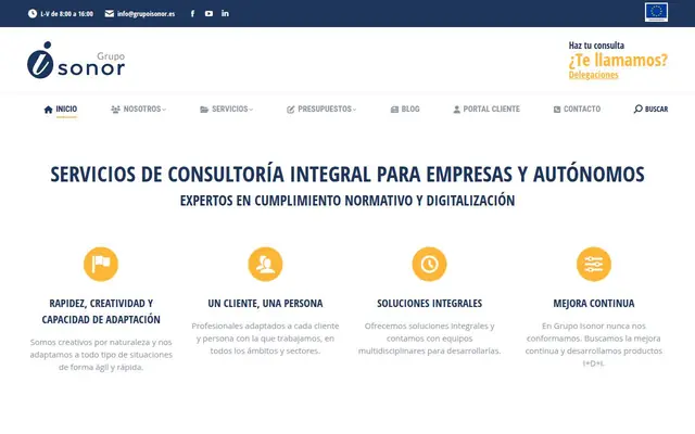 Portada de la web de Grupo Isonor