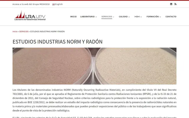 Portada de la web de Laboratorio de Radiactividad Ambiental · Universitat Politècnica de València