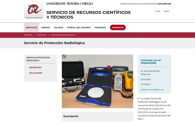 Portada de la web de Laboratorio de Radón · Universitat Rovira i Virgili