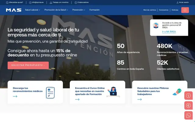 Portada de la web de MAS Prevención