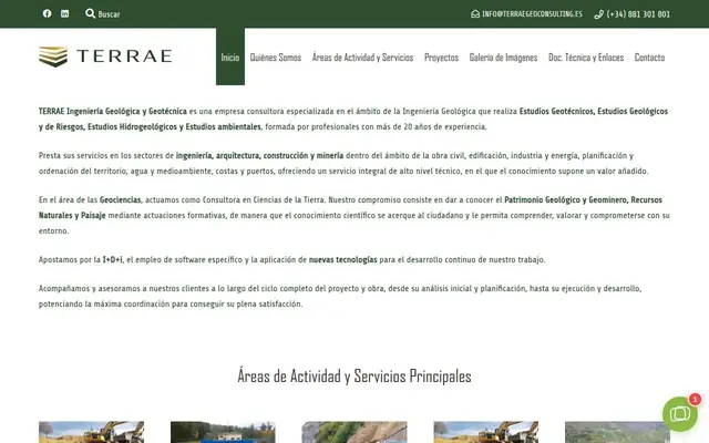 Portada de la web de TERRAE Ingeniería Geológica y Geotécnica